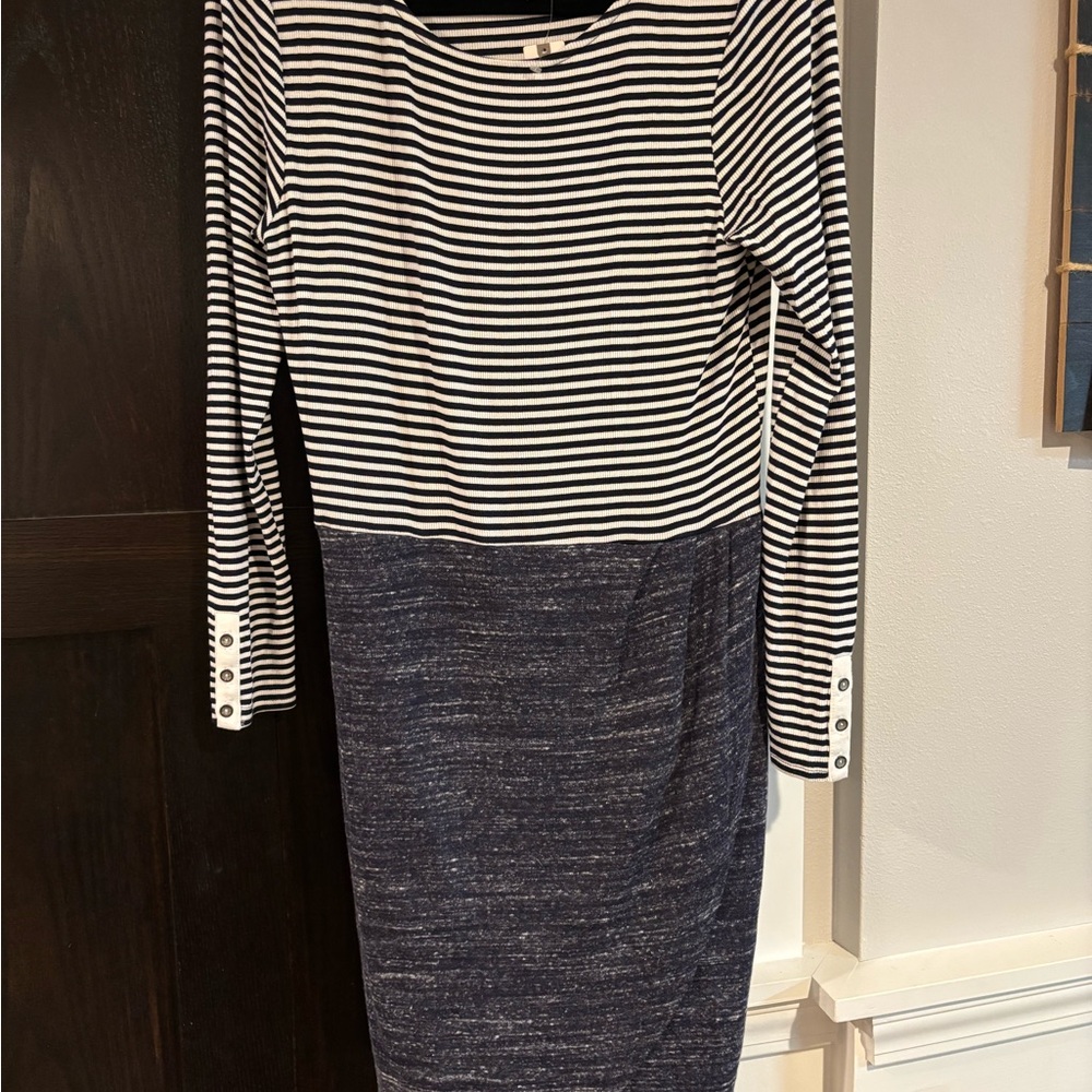 Anthropologie Striped Black and Navy Long Sleeve Dress